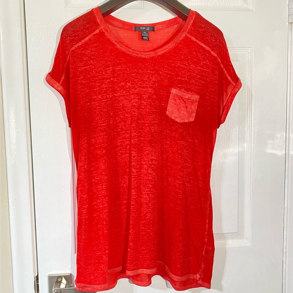 Style & Co. Tops - Style & Co. Red Burnout Pocket Short Sleeve Tee T-Shirt Size PXL. NWOT